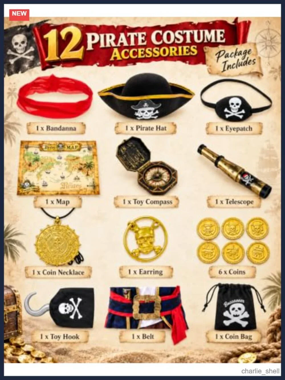 Toddler Kids Pirate Costume Set with Accessories Role Play Dress Up